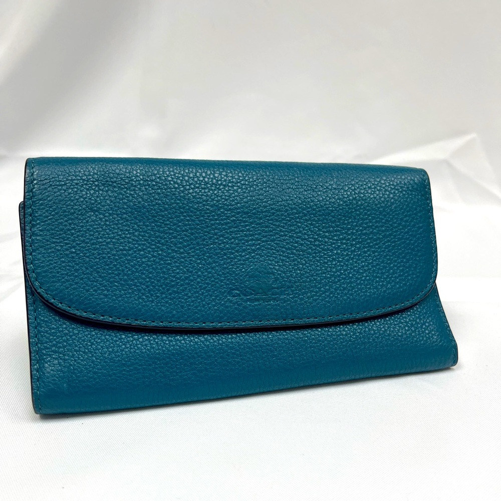 Dark Teal Coach Slim Clutch